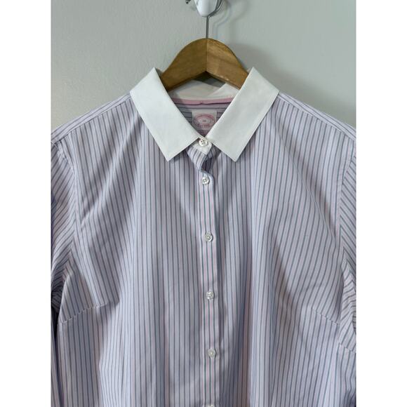 BROOKS BROTHERS light pink blue white striped banker's contract collar shirt - Picture 2 of 7